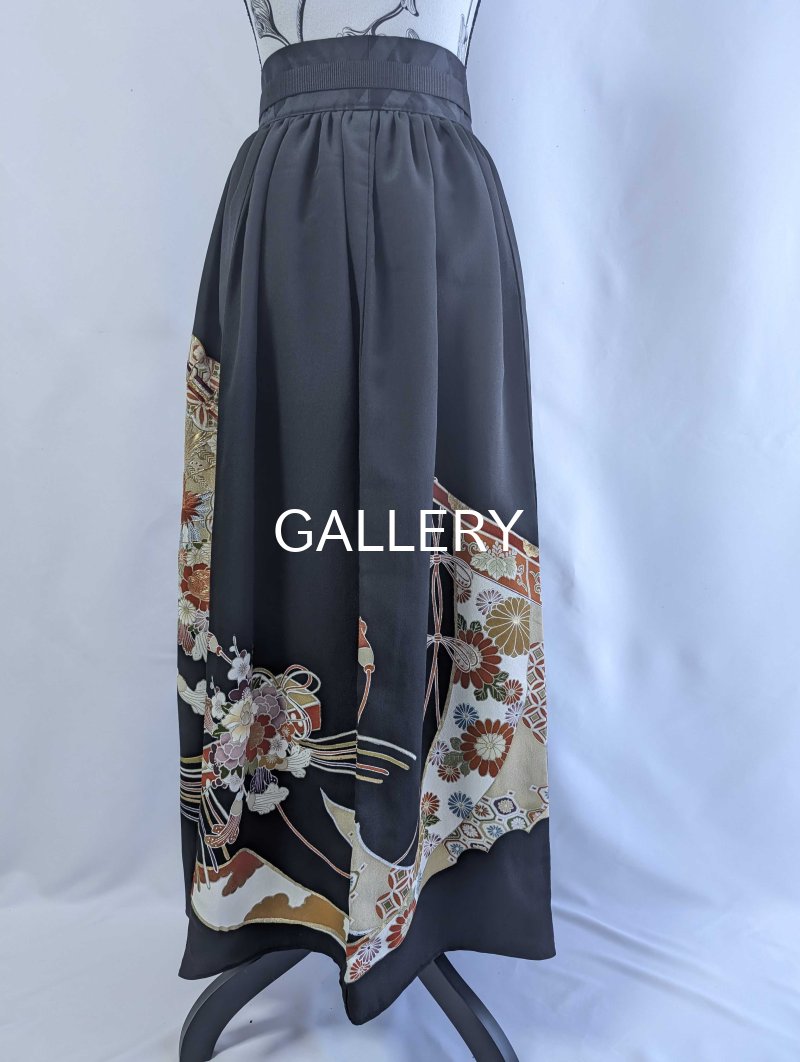 画像22: 【金駒扇×鳳凰×几帳文】黒留袖オーバースカート＆リボンジャケットセットアップ (22)