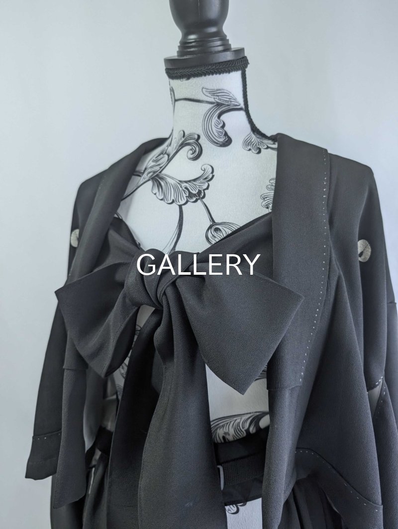 画像8: 【金駒扇×鳳凰×几帳文】黒留袖オーバースカート＆リボンジャケットセットアップ (8)