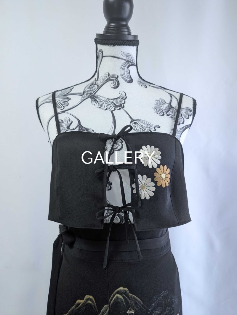 画像12: 【楼閣山水文×絢爛刺繍】黒留袖ビスチェ＆ラップスカート (12)