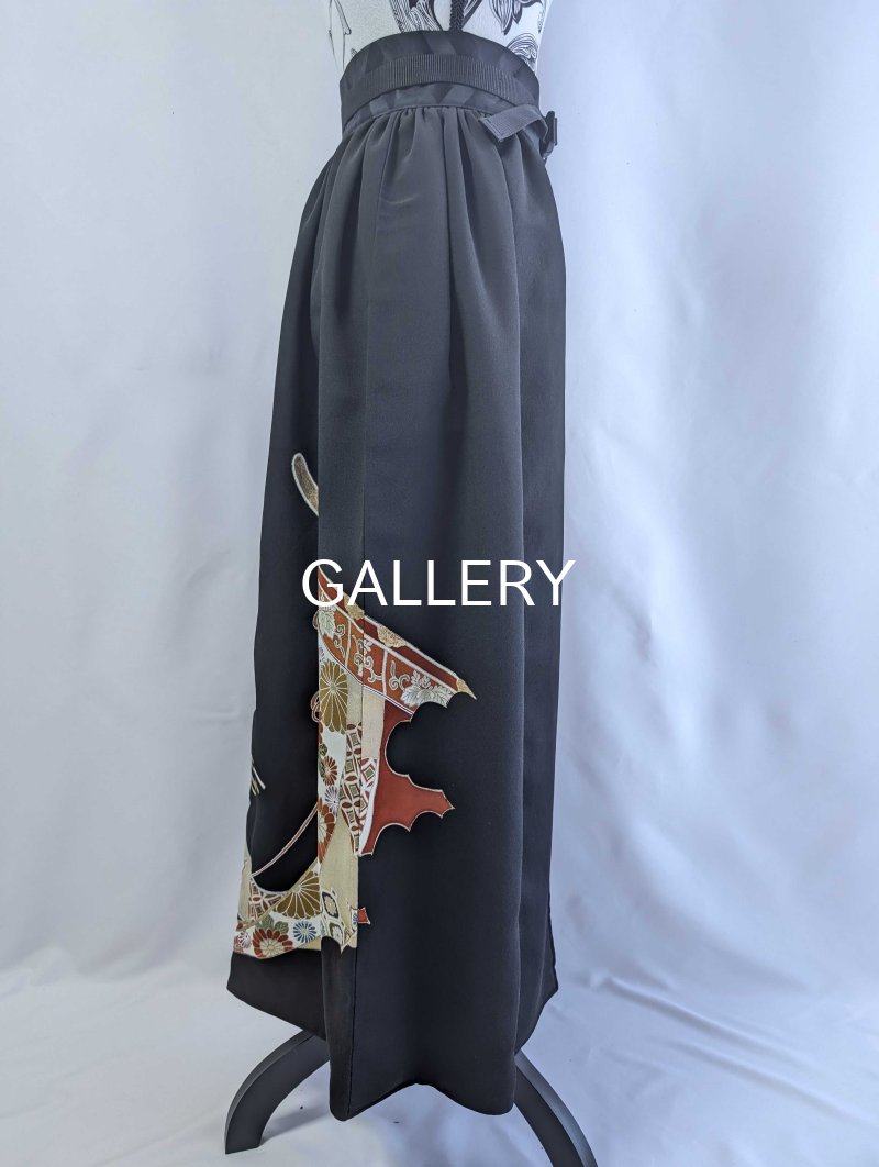 画像23: 【金駒扇×鳳凰×几帳文】黒留袖オーバースカート＆リボンジャケットセットアップ (23)