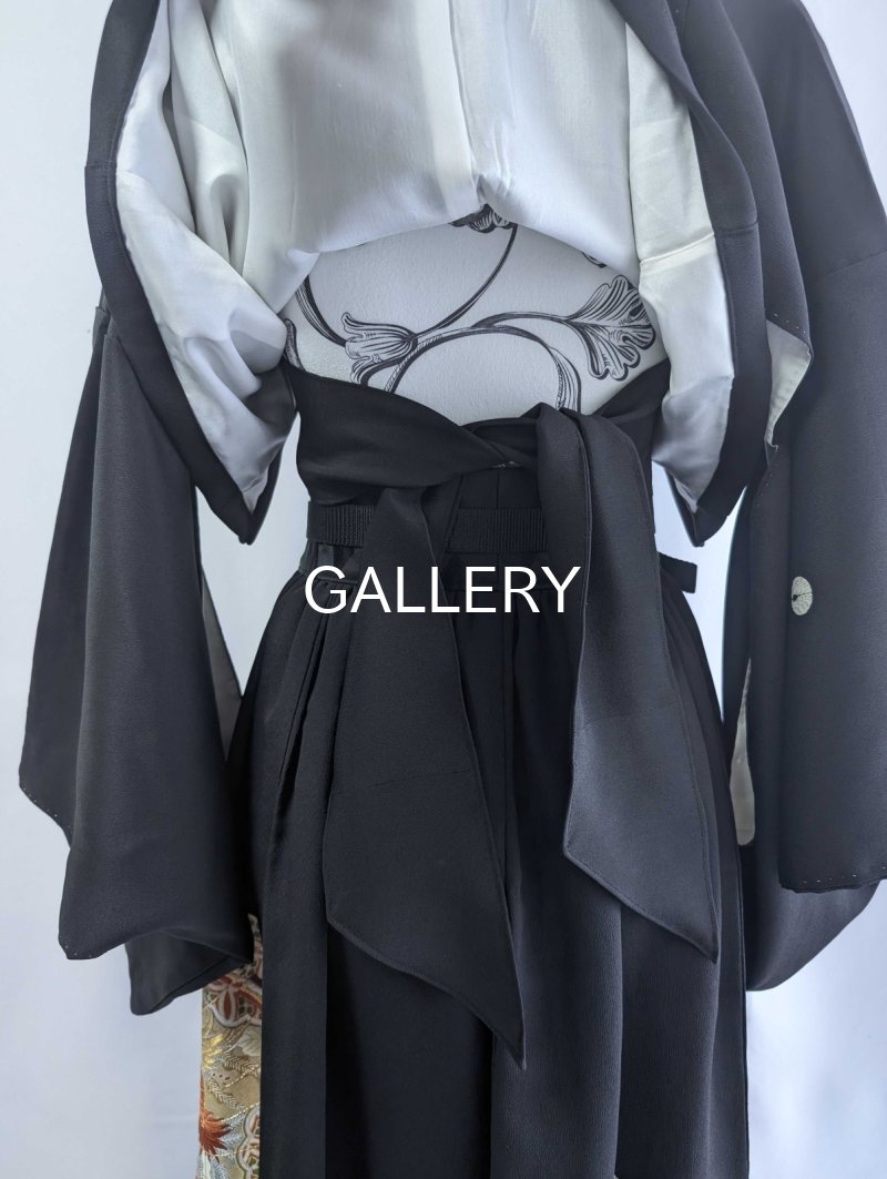 画像13: 【金駒扇×鳳凰×几帳文】黒留袖オーバースカート＆リボンジャケットセットアップ (13)