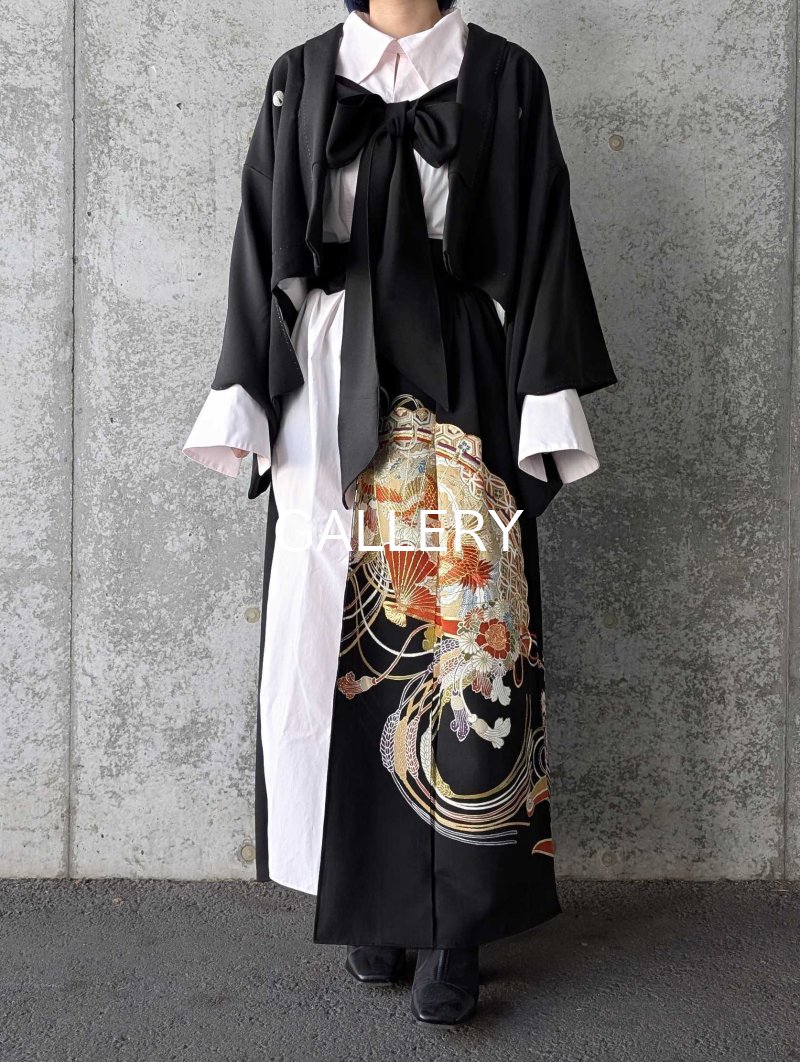 着物リメイク燕尾ジャケット 豪華金駒×向かい鳳凰×雲取り菊菱】黒留袖ハイネックドレス