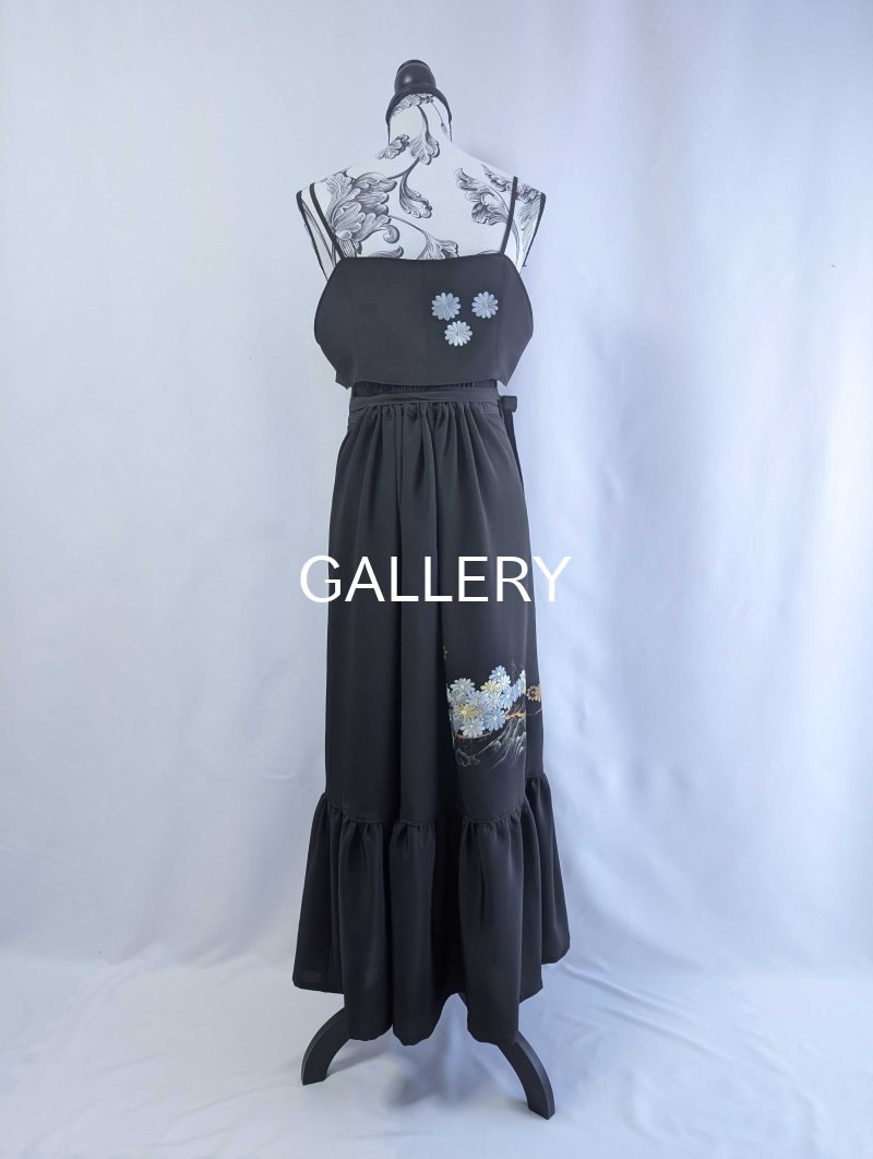 画像11: 【楼閣山水文×絢爛刺繍】黒留袖ビスチェ＆ラップスカート (11)