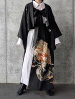 画像3: 【金駒扇×鳳凰×几帳文】黒留袖オーバースカート＆リボンジャケットセットアップ (3)