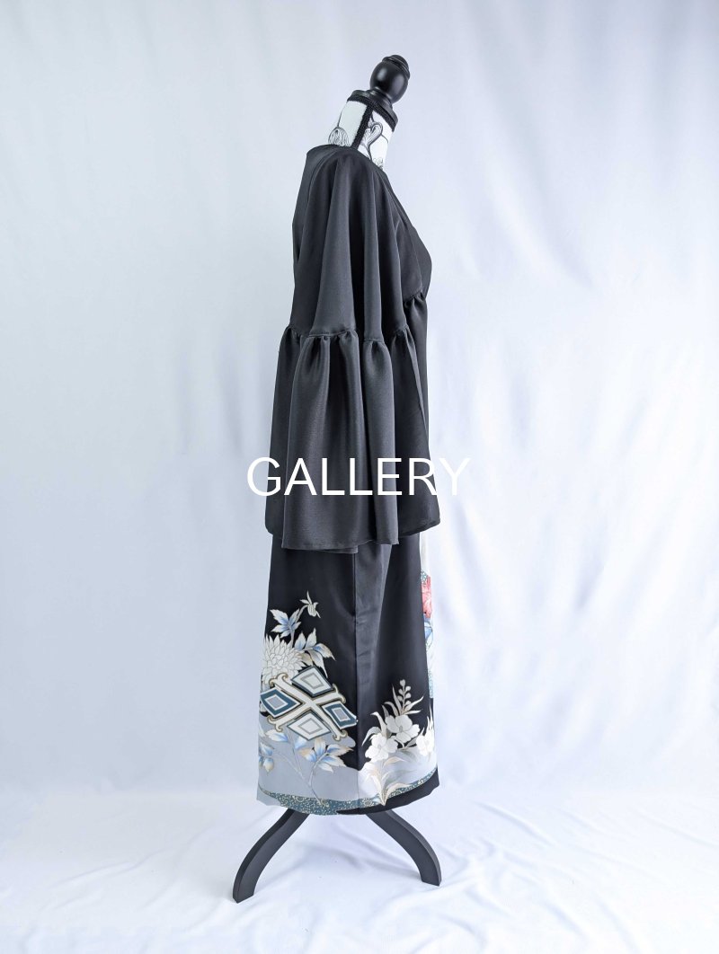 画像33: 【刺繍芍薬×雲取り】黒留袖フリルケープスリーブカーディガンコート (33)