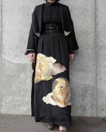 画像6: 【豪華金駒×向かい鳳凰×雲取り菊菱】黒留袖ハイネックドレス＆ショートジャケットセット (6)