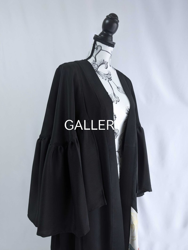 画像25: 【刺繍芍薬×雲取り】黒留袖フリルケープスリーブカーディガンコート (25)