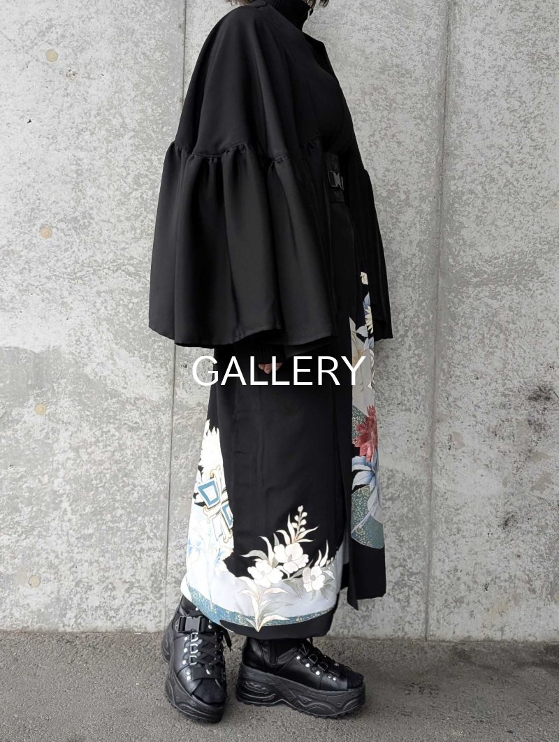 画像8: 【刺繍芍薬×雲取り】黒留袖フリルケープスリーブカーディガンコート (8)