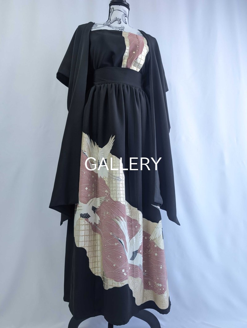 画像15: 【刺繍飛鶴×流水×五三桐紋】黒留袖無限wayワンピース&キャミソール (15)