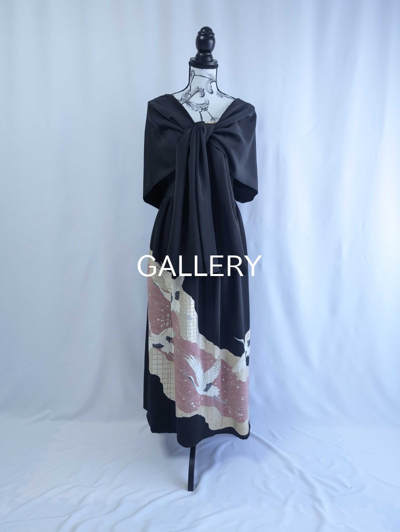 画像26: 【刺繍飛鶴×流水×五三桐紋】黒留袖無限wayワンピース&キャミソール (26)