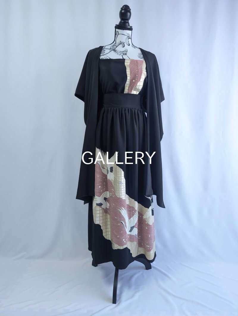 画像14: 【刺繍飛鶴×流水×五三桐紋】黒留袖無限wayワンピース&キャミソール (14)