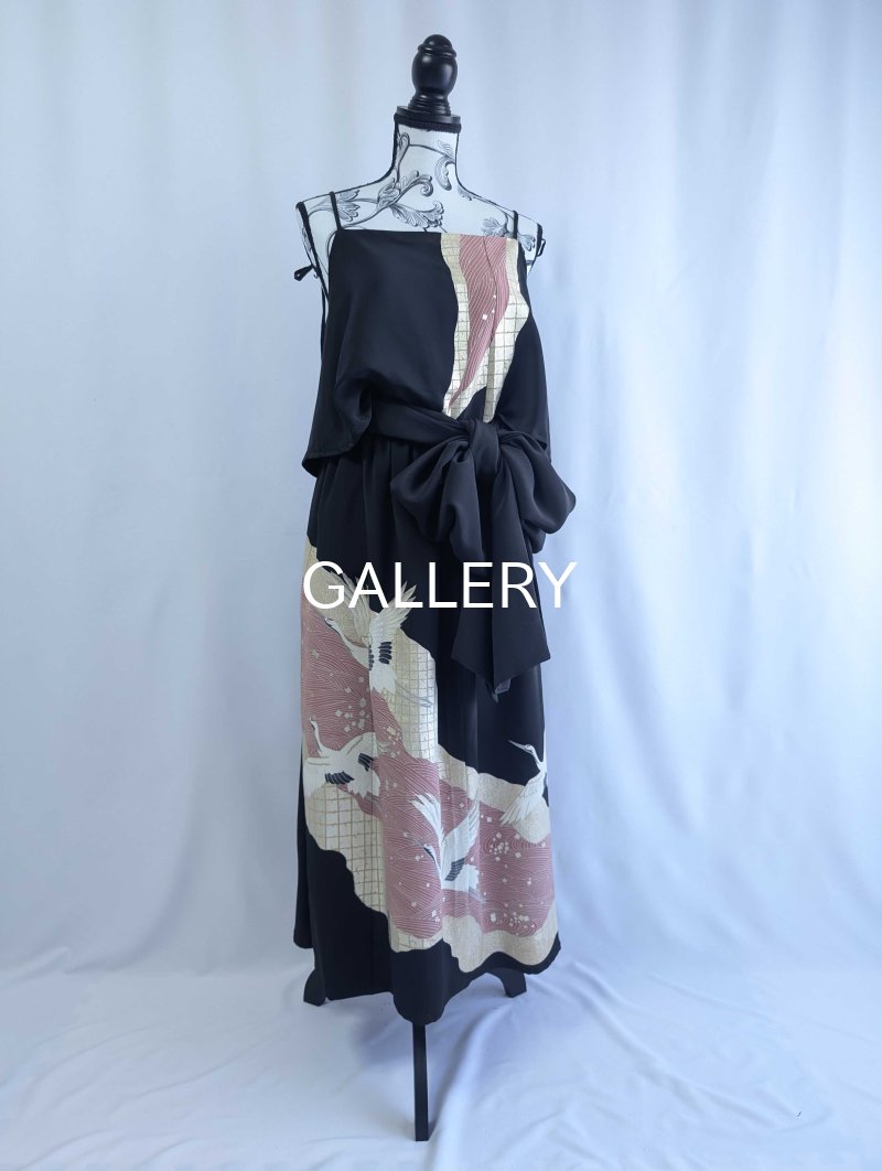 画像28: 【刺繍飛鶴×流水×五三桐紋】黒留袖無限wayワンピース&キャミソール (28)