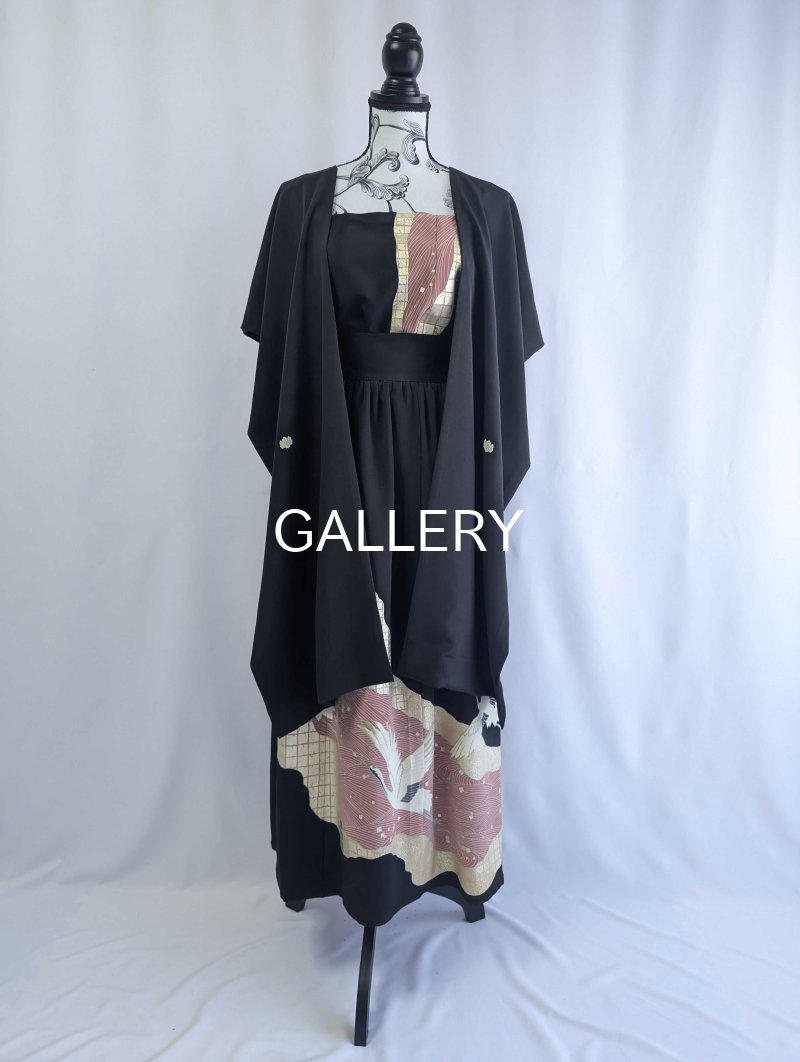 画像8: 【刺繍飛鶴×流水×五三桐紋】黒留袖無限wayワンピース&キャミソール (8)