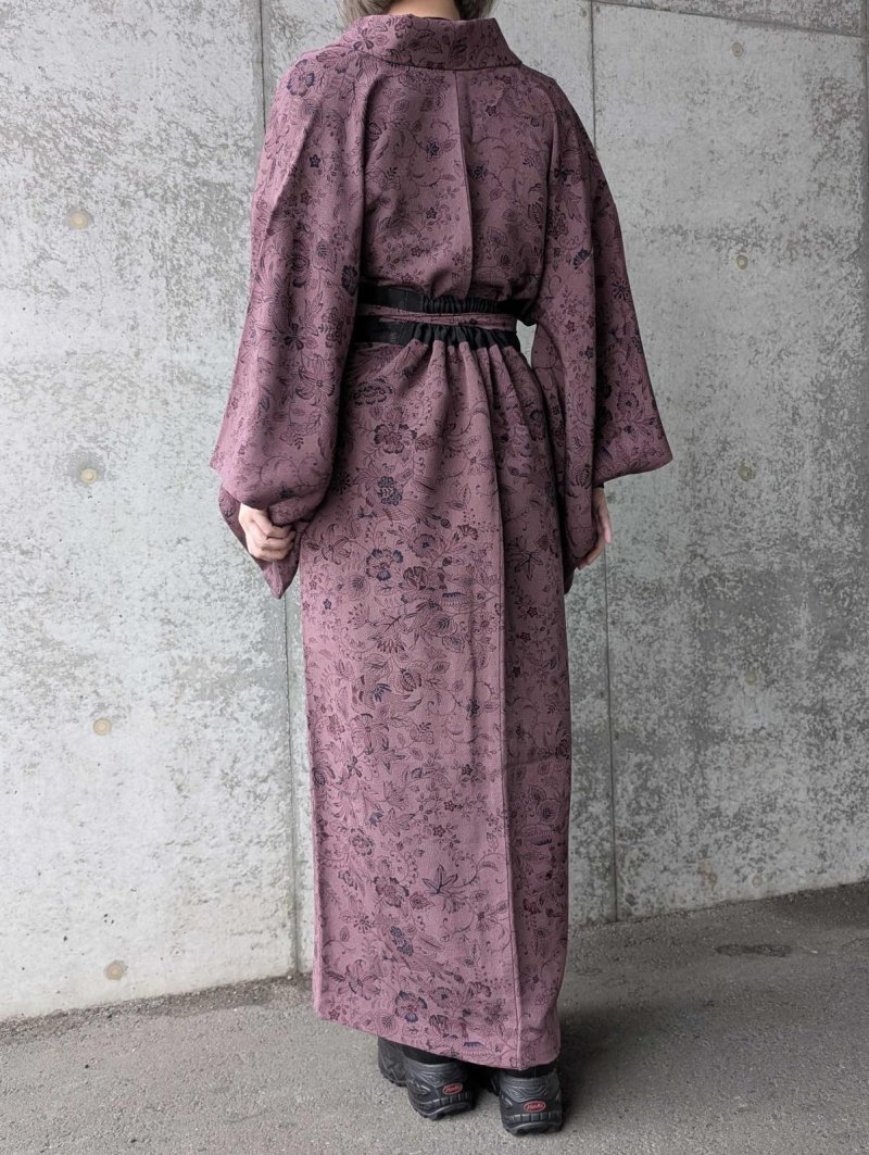 画像5: 【葡萄染色×鳳凰に草花文様】小紋ラップスカートセットアップ (5)