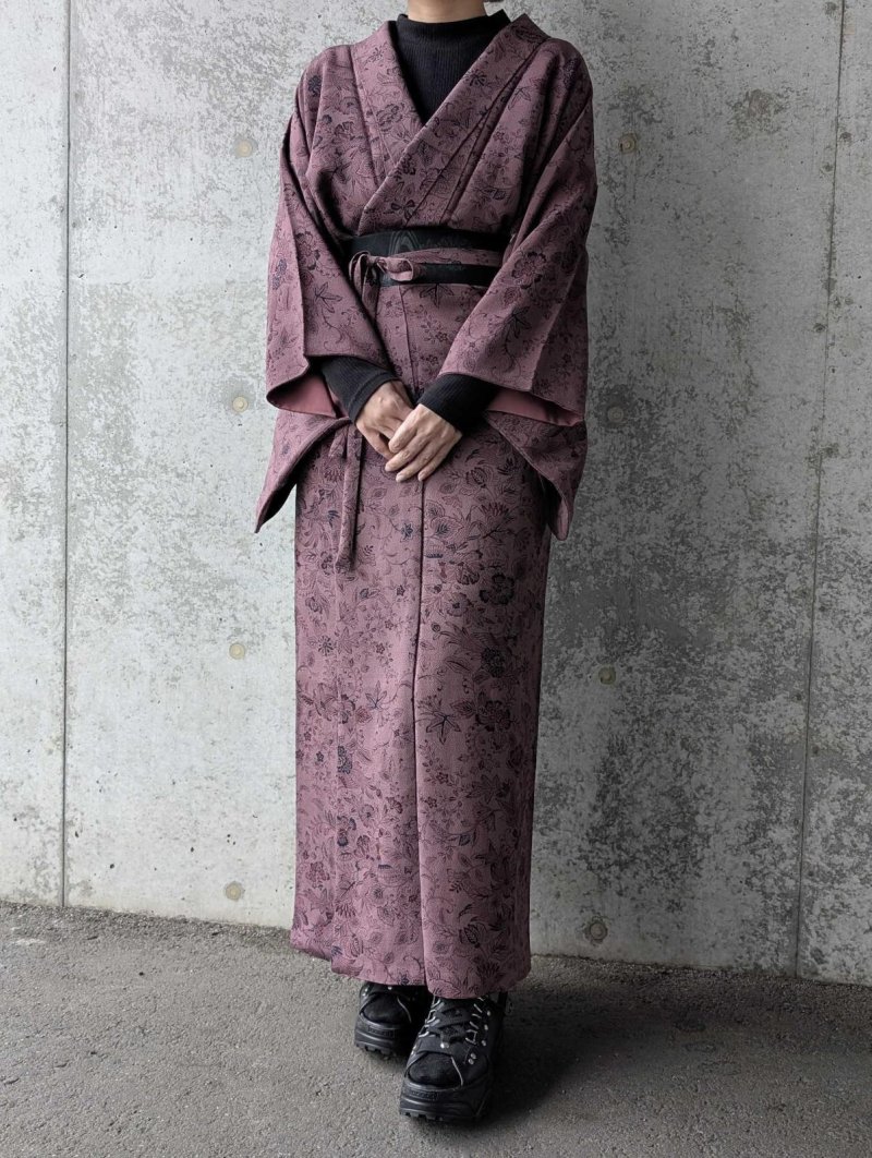 画像3: 【葡萄染色×鳳凰に草花文様】小紋ラップスカートセットアップ (3)