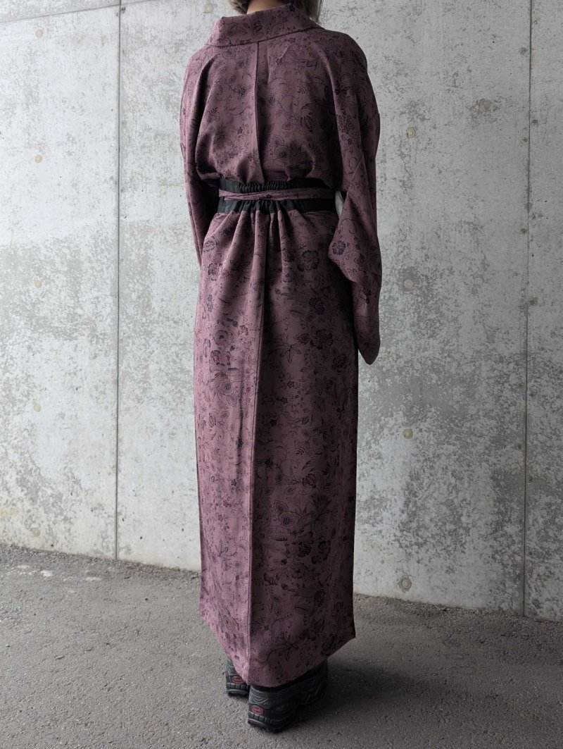 画像4: 【葡萄染色×鳳凰に草花文様】小紋ラップスカートセットアップ (4)