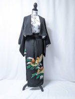 画像40: 【刺繍鴛鴦×丸に違い鷹の羽紋】黒留袖ショートパンツセットアップ＆オーバースカート (40)