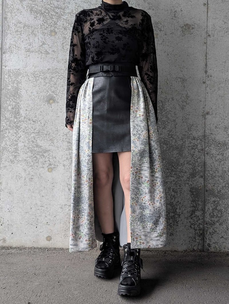 画像5: 【芍薬×流水文様】小紋オーバースカート&リボンジャケットセットアップ (5)