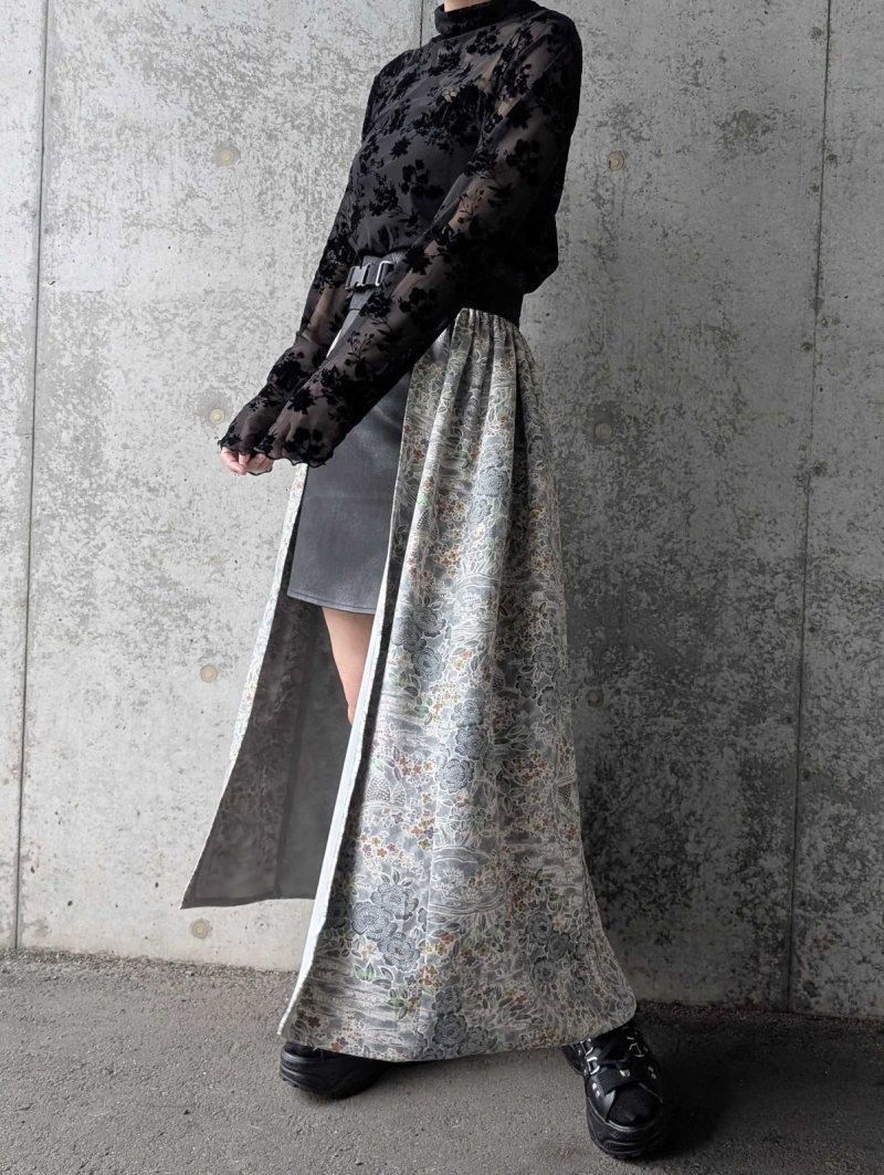 画像6: 【芍薬×流水文様】小紋オーバースカート&リボンジャケットセットアップ (6)