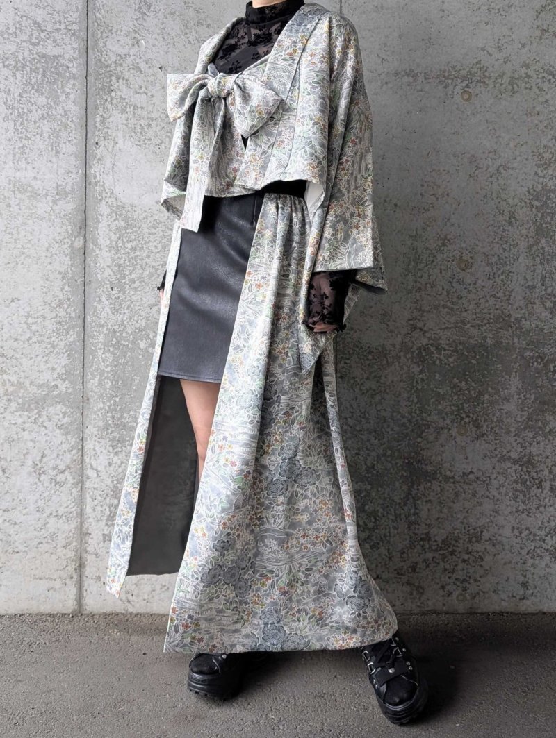 画像3: 【芍薬×流水文様】小紋オーバースカート&リボンジャケットセットアップ (3)