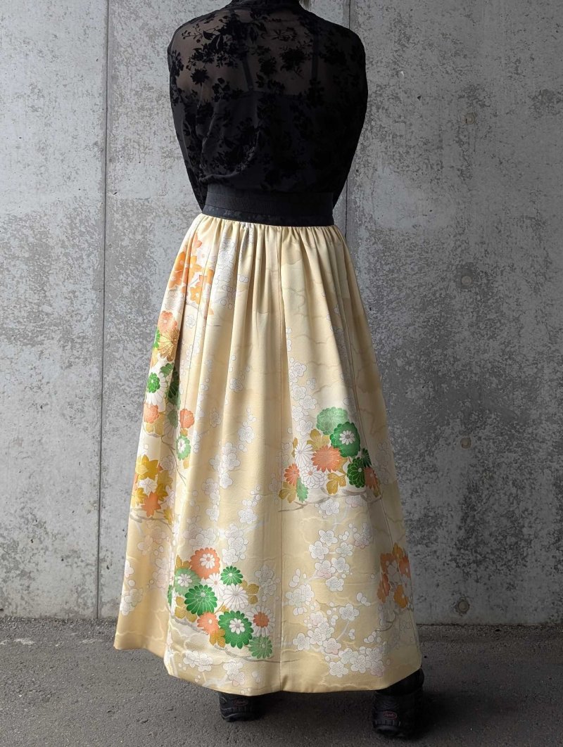 画像6: 【淡黄地紋×金駒菊×四季草花】振袖オーバースカート&リボンジャケット (6)
