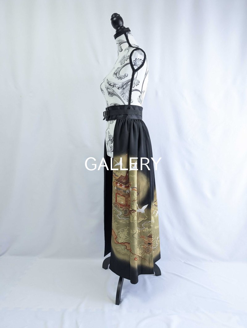 画像7: 【飛鶴×御所車文様】黒留袖オーバースカート (7)