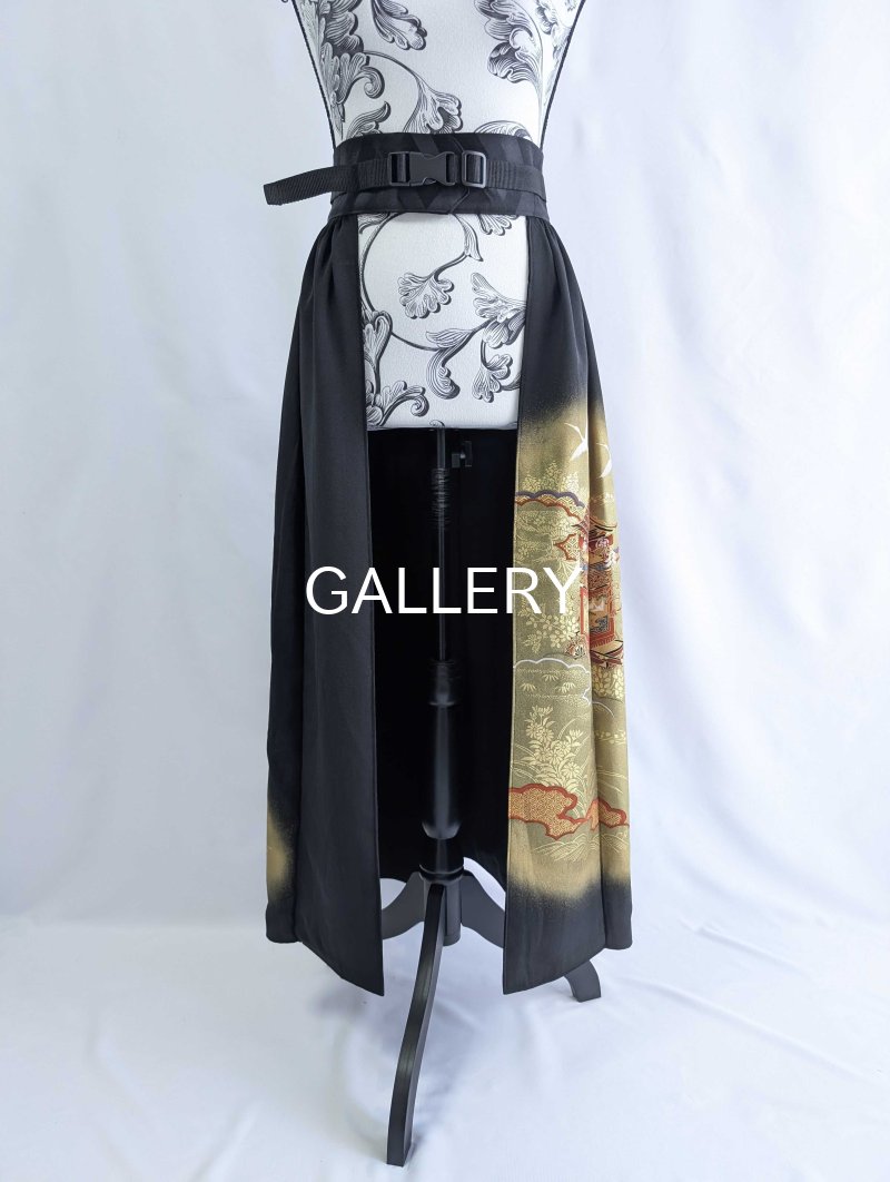 画像6: 【飛鶴×御所車文様】黒留袖オーバースカート (6)