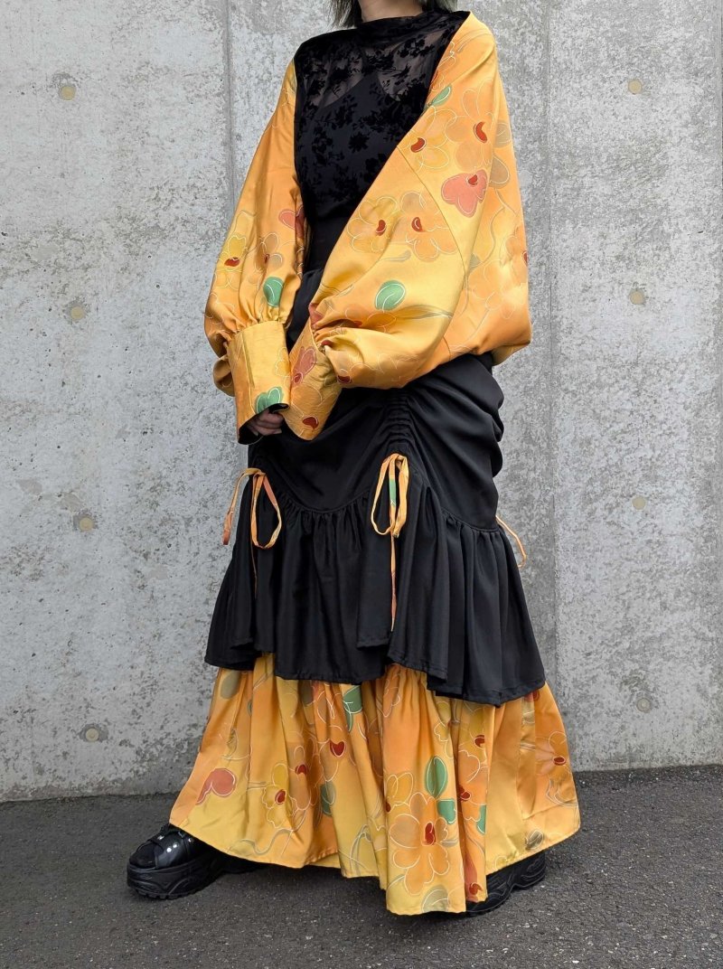 画像6: 【黒留袖-梅重-×小紋-山吹-】マーガレット＆シャンデリアフリルスカート (6)