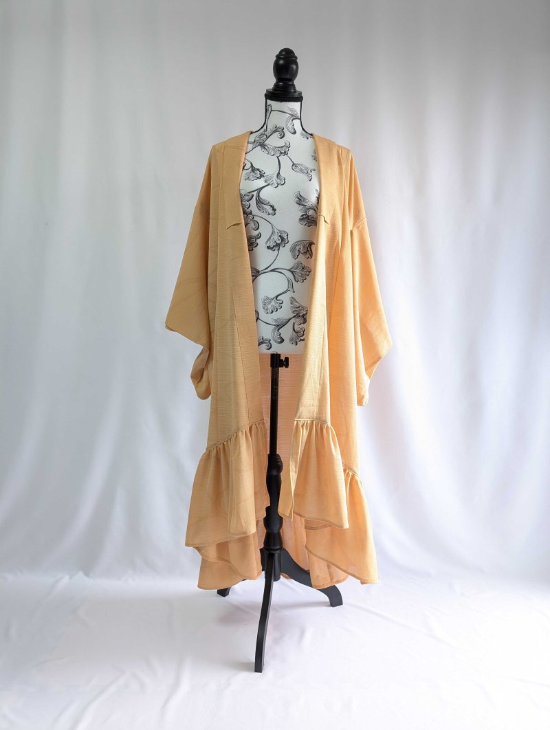 画像7: 【流水地紋×五三桐紋】柑子色シースルーフリルガウン (7)
