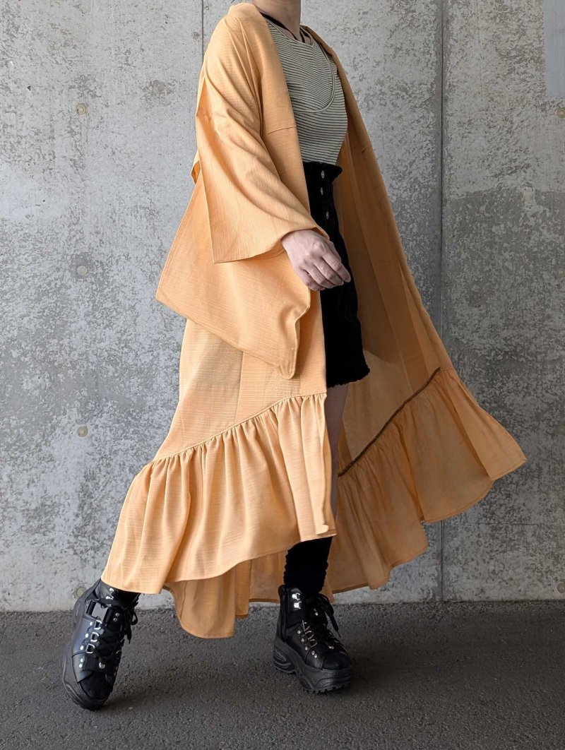 画像5: 【流水地紋×五三桐紋】柑子色シースルーフリルガウン (5)