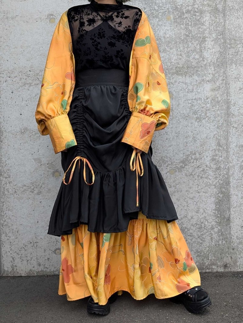 画像7: 【黒留袖-梅重-×小紋-山吹-】マーガレット＆シャンデリアフリルスカート (7)