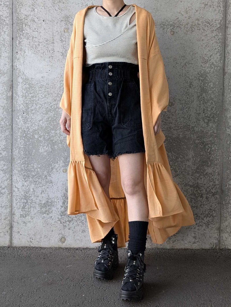 画像3: 【流水地紋×五三桐紋】柑子色シースルーフリルガウン (3)