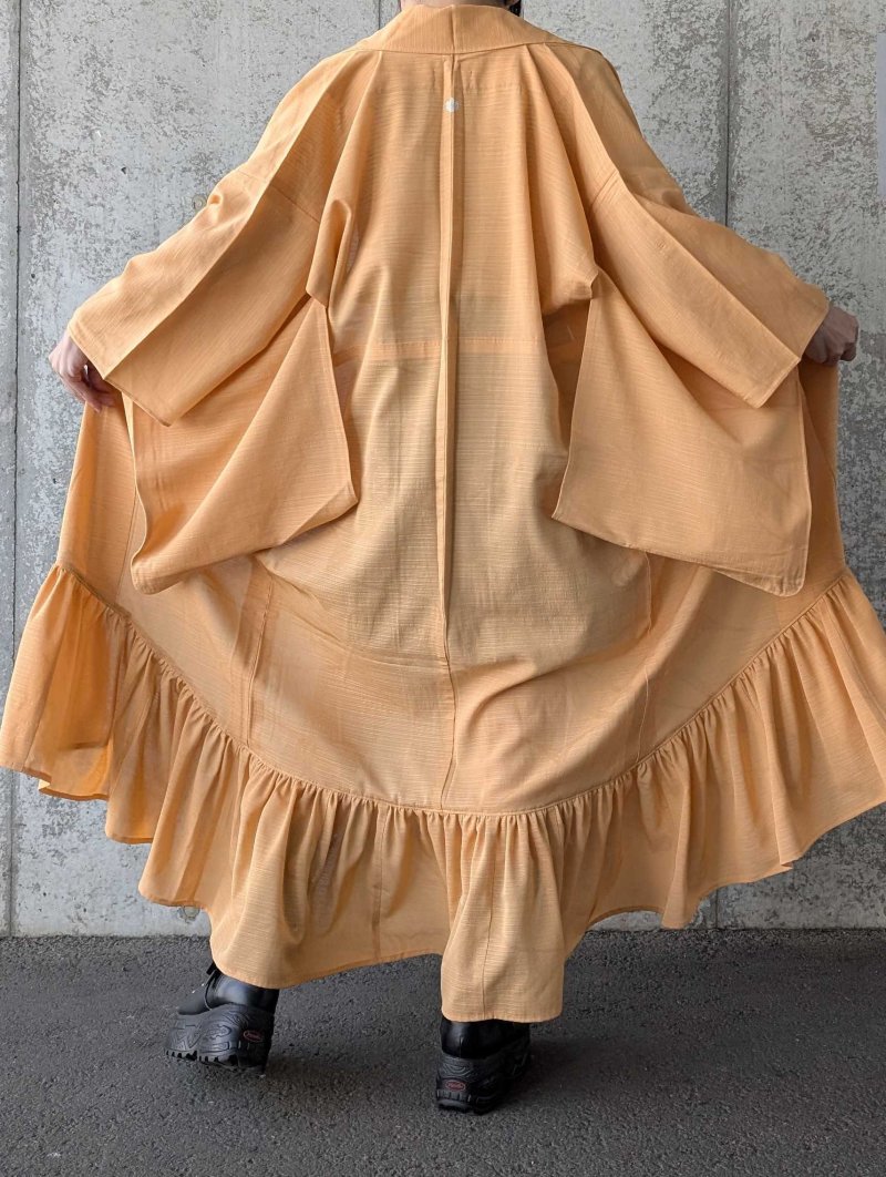 画像6: 【流水地紋×五三桐紋】柑子色シースルーフリルガウン (6)