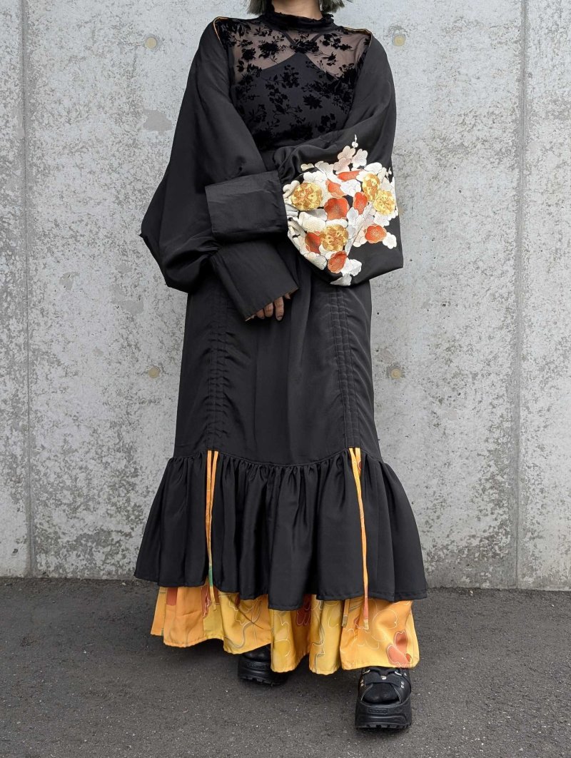 画像10: 【黒留袖-梅重-×小紋-山吹-】マーガレット＆シャンデリアフリルスカート (10)