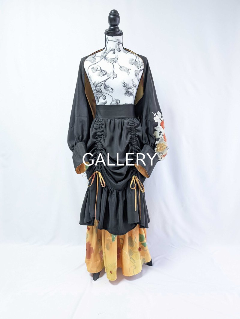 画像40: 【黒留袖-梅重-×小紋-山吹-】マーガレット＆シャンデリアフリルスカート (40)