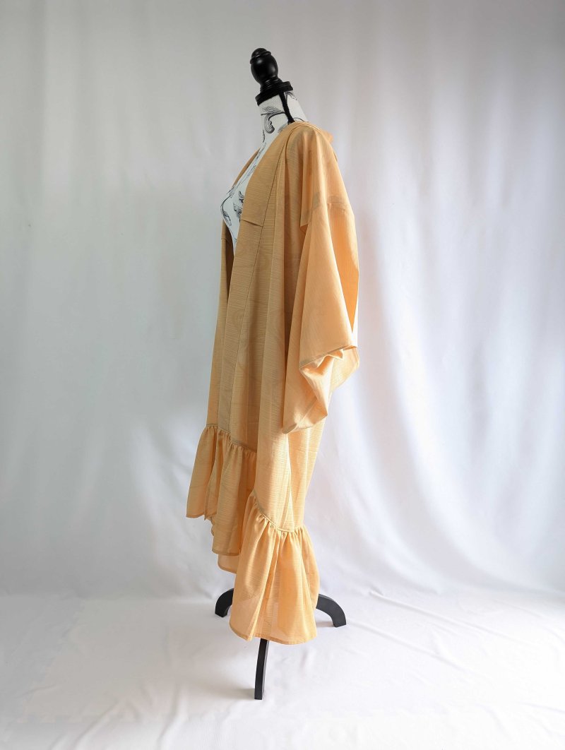 画像10: 【流水地紋×五三桐紋】柑子色シースルーフリルガウン (10)
