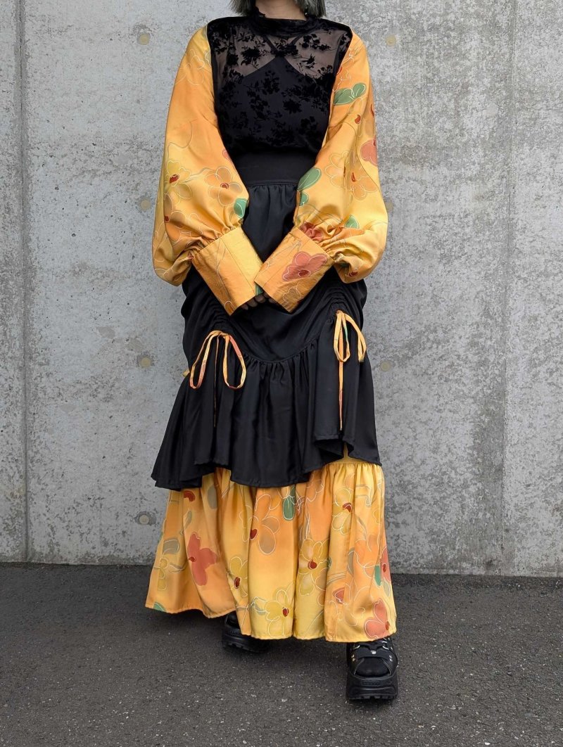 画像5: 【黒留袖-梅重-×小紋-山吹-】マーガレット＆シャンデリアフリルスカート (5)