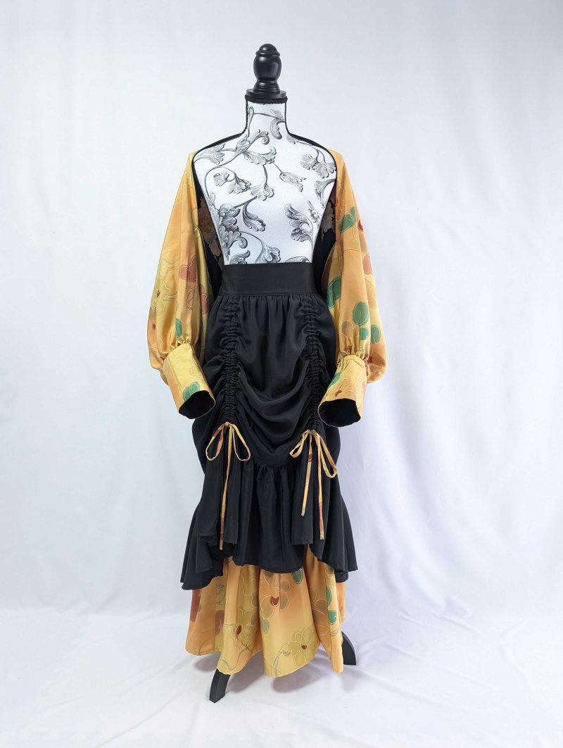 画像37: 【黒留袖-梅重-×小紋-山吹-】マーガレット＆シャンデリアフリルスカート (37)