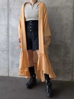 画像2: 【流水地紋×五三桐紋】柑子色シースルーフリルガウン (2)