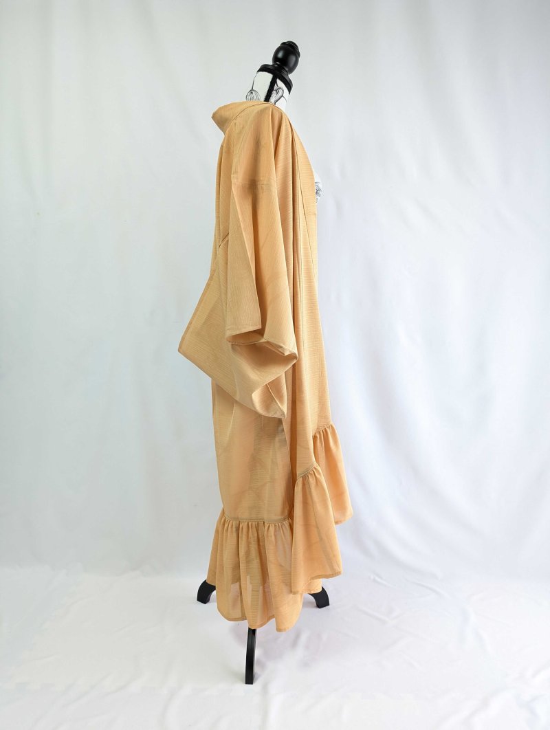 画像14: 【流水地紋×五三桐紋】柑子色シースルーフリルガウン (14)