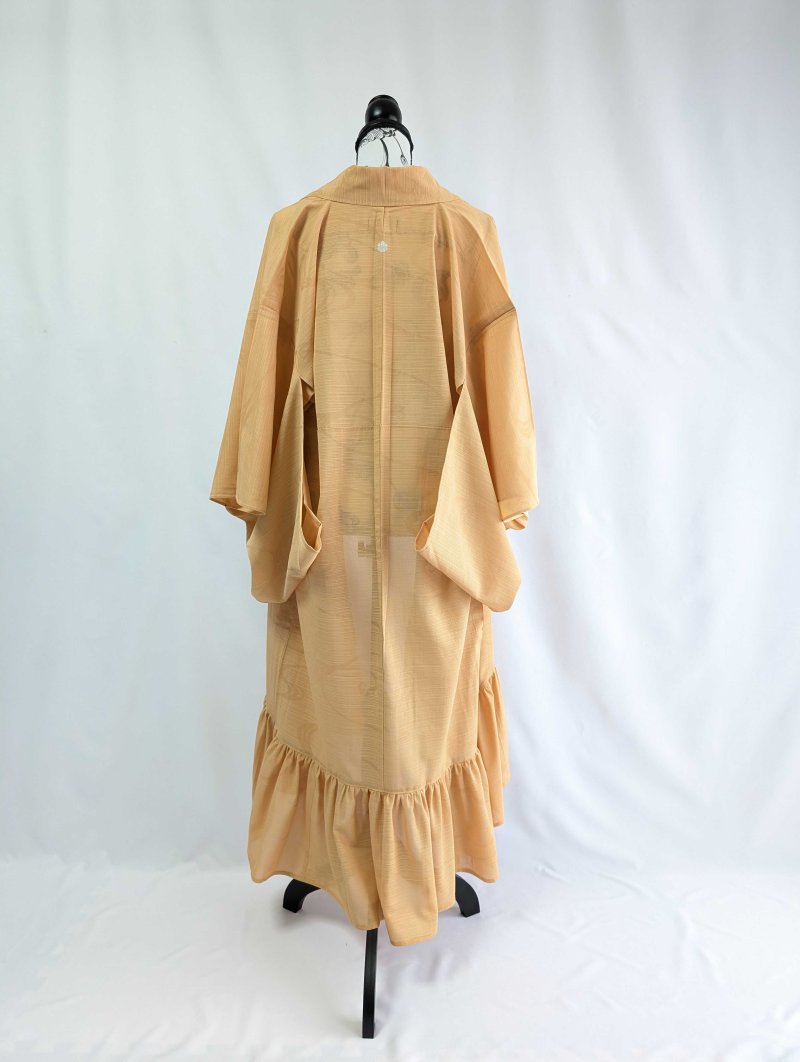 画像11: 【流水地紋×五三桐紋】柑子色シースルーフリルガウン (11)