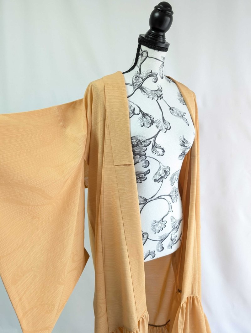画像16: 【流水地紋×五三桐紋】柑子色シースルーフリルガウン (16)