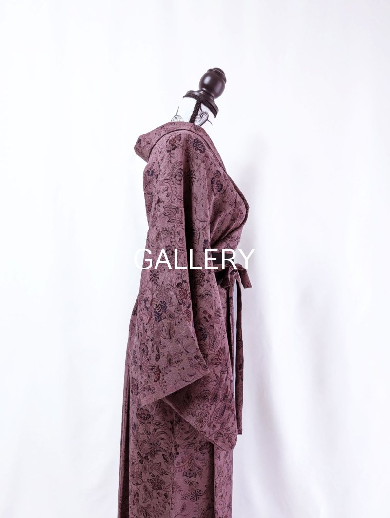 画像12: 【葡萄染色×鳳凰に草花文様】小紋ラップスカートセットアップ (12)