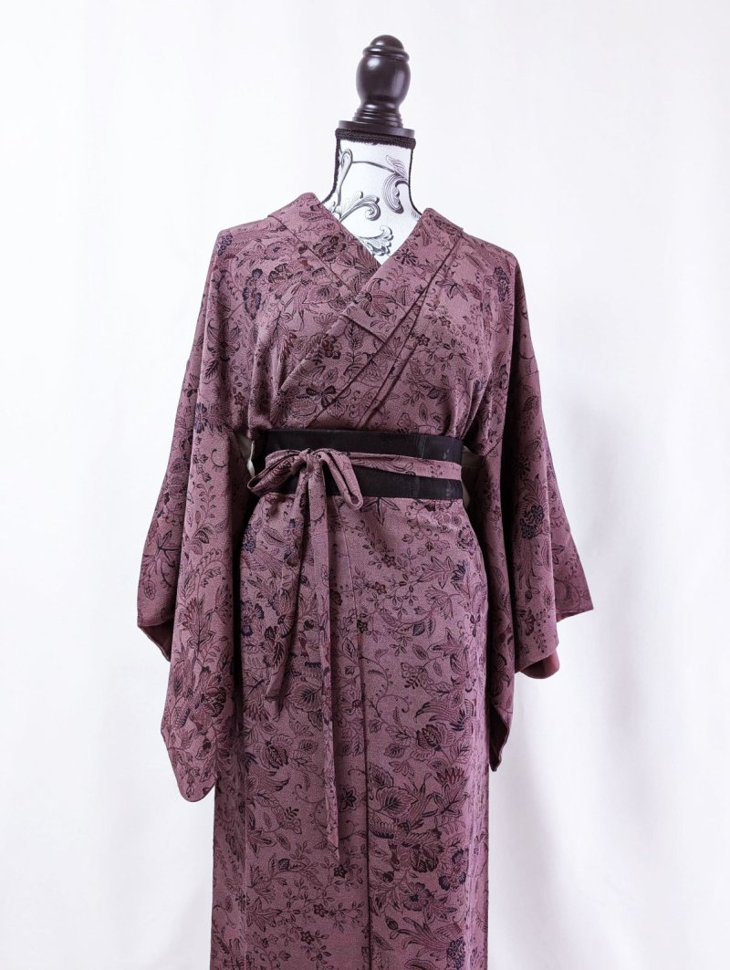 画像8: 【葡萄染色×鳳凰に草花文様】小紋ラップスカートセットアップ (8)