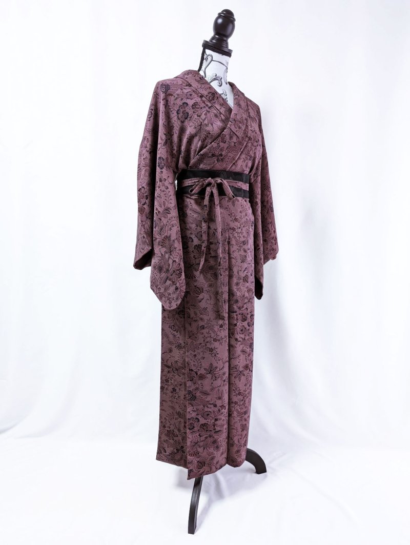 画像7: 【葡萄染色×鳳凰に草花文様】小紋ラップスカートセットアップ (7)