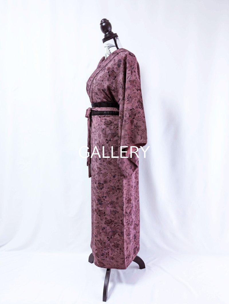 画像9: 【葡萄染色×鳳凰に草花文様】小紋ラップスカートセットアップ (9)