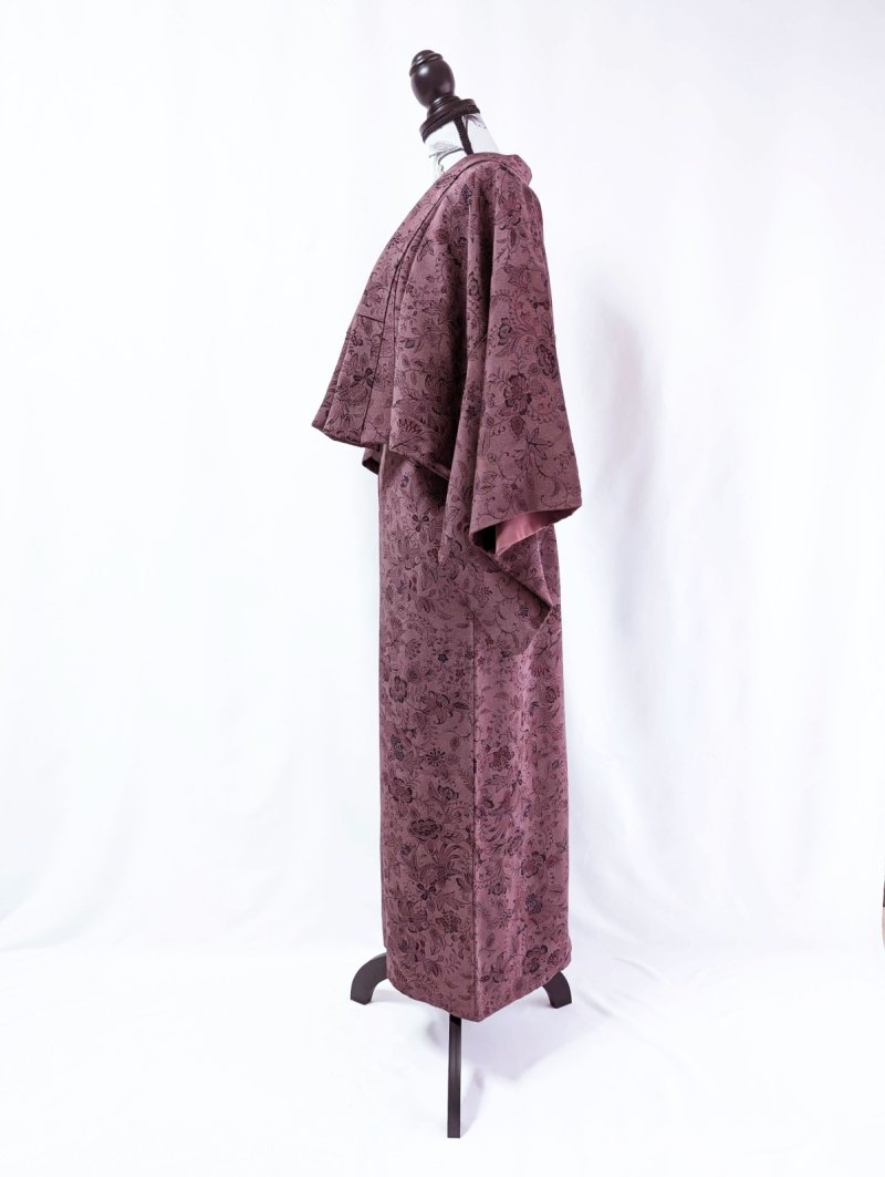 画像14: 【葡萄染色×鳳凰に草花文様】小紋ラップスカートセットアップ (14)