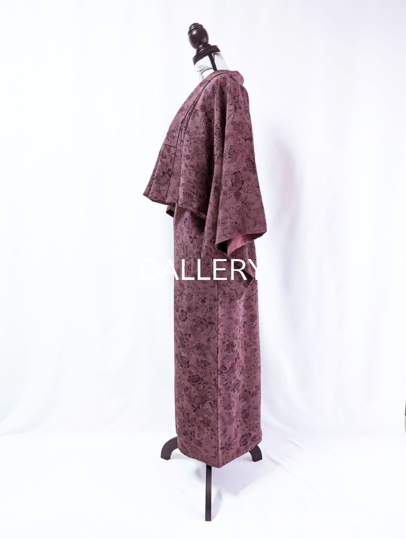 画像14: 【葡萄染色×鳳凰に草花文様】小紋ラップスカートセットアップ (14)