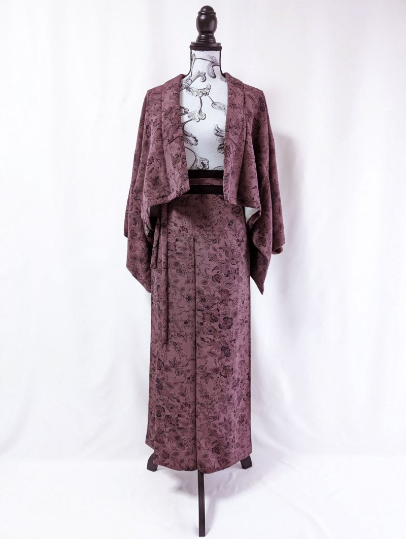 画像13: 【葡萄染色×鳳凰に草花文様】小紋ラップスカートセットアップ (13)