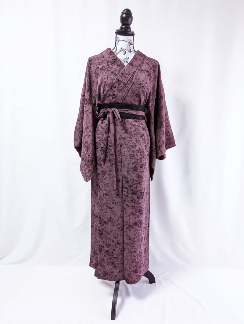 画像6: 【葡萄染色×鳳凰に草花文様】小紋ラップスカートセットアップ (6)